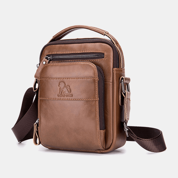 Men Genuine Leather Multifunction Multi-Pocket Waterproof Crossbody Bag Shoulder Bag - MRSLM