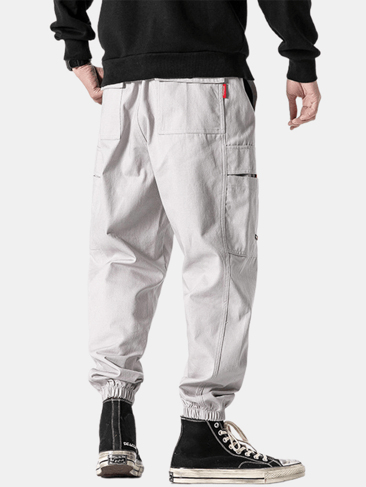 Mens Seam Detail Elastic Ankle Cotton Drawstring Cargo Jogger Pants - MRSLM