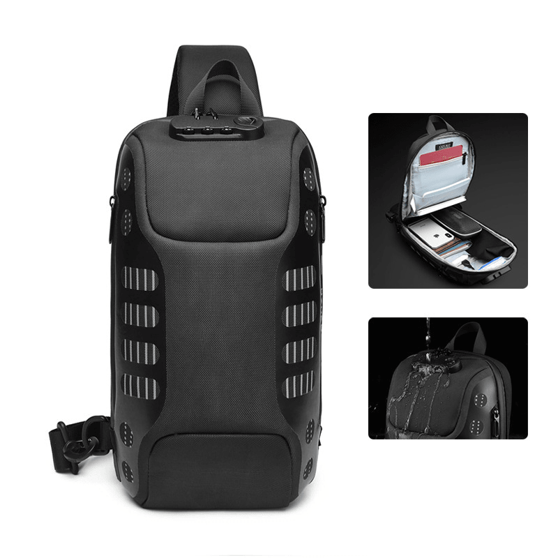 OZUKO Waterproof USB Sling Bag Headphone Jack Anti-Theft Lock Shoulder Bag Chest Messenger Pack Camping Travel - MRSLM