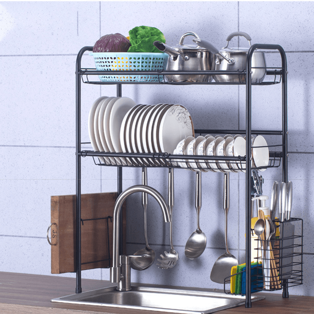 60/70/80/90Cm 304 Stainless Steel Rack Shelf Double Layers Storage for Kitchen Dishes Arrangement - MRSLM