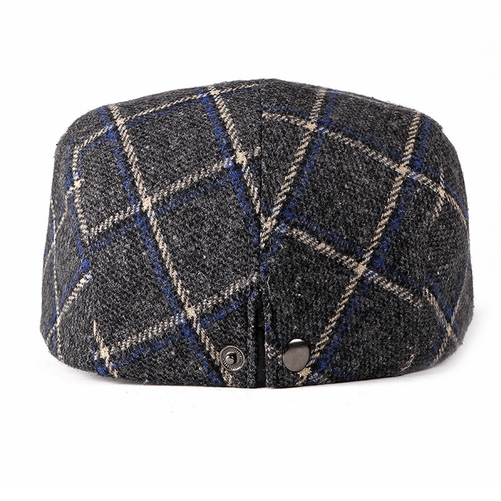 New Style Hat Male British Retro Woolen Beret Casual Plaid - MRSLM