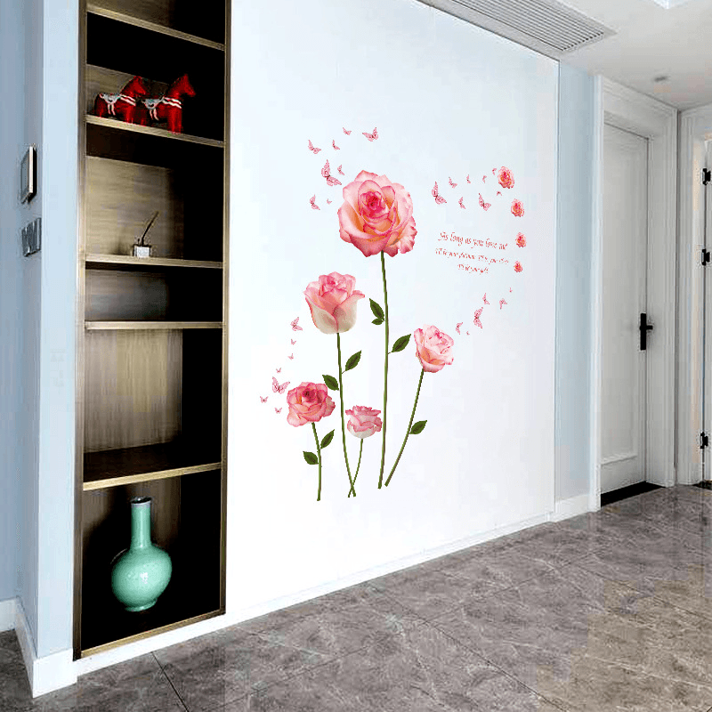 Miico SK9337 Pink Rose Bedroom and Living Room Wall Sticker Decorative Stickers DIY Stickers Cabinet Sticker - MRSLM