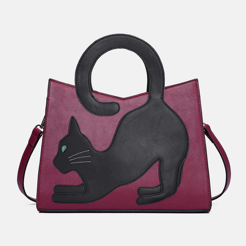 Women Fashion Cute Cat Pattern Patchwork Handbag - MRSLM