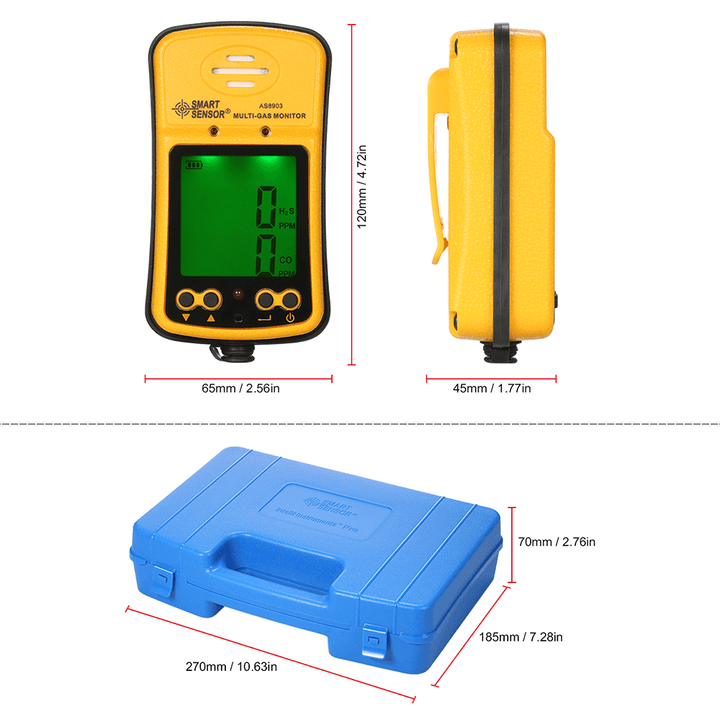 SMART SENSOR® AS8903 2 in 1 Gas Analyzer Carbon Monoxide Detector Carbonic Oxide Hydrogen Sulfide Gas Tester 0-999Ppm - MRSLM