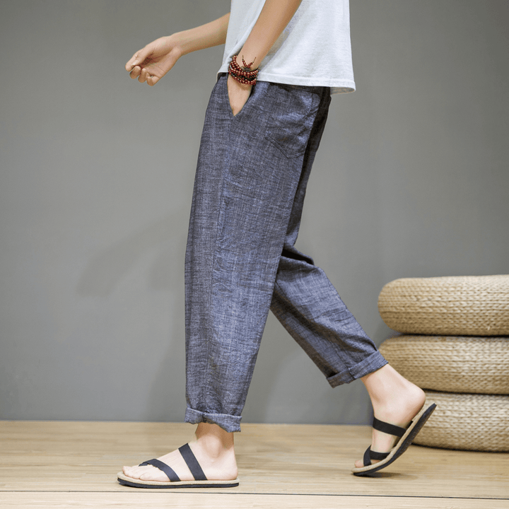 2021 Summer New Linen Casual Pants Men'S Thin Sports Nine-Point Pants Chinese Style Large Size Loose Cotton and Linen Pants - MRSLM