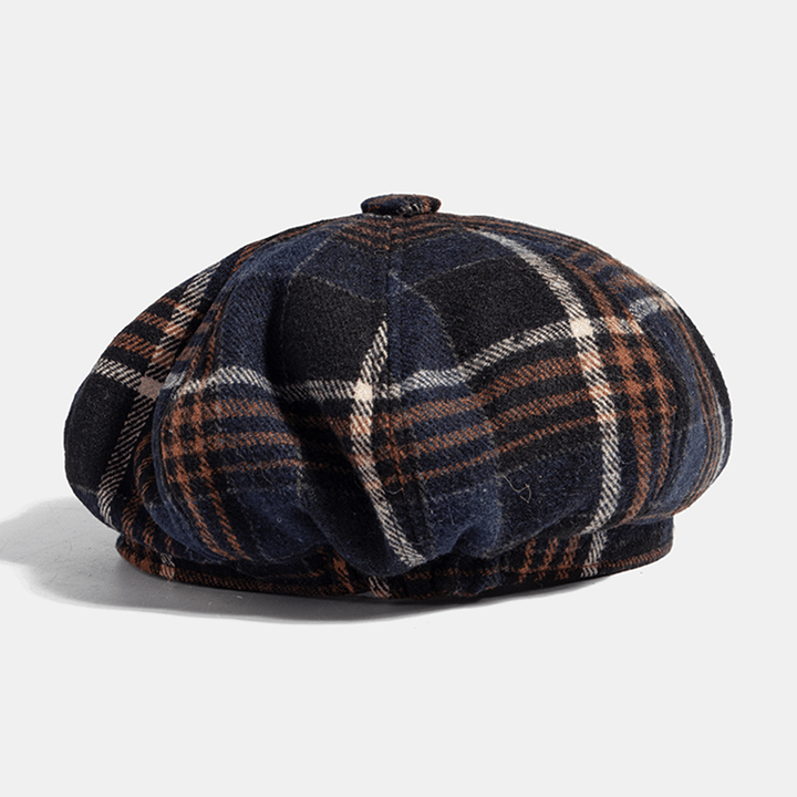 Collrown Men Casual Personality Plaid Pattern Newsboy Hat Octagonal Cap Beret Hat - MRSLM