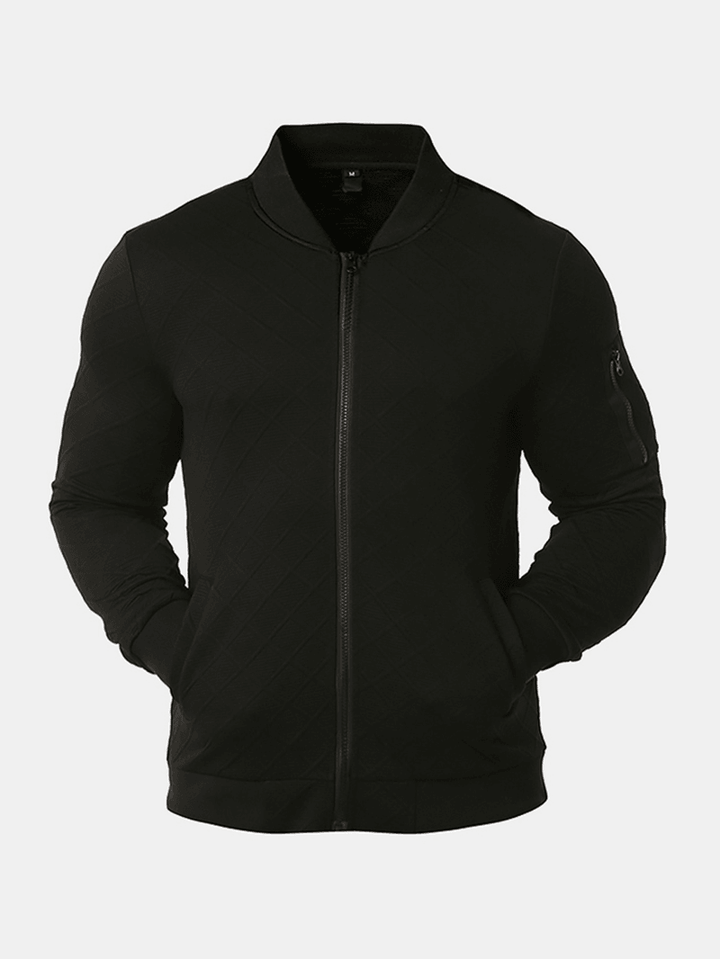 Mens Solid Color Baseball Collar Pocket Zipper Bomber Jacket - MRSLM