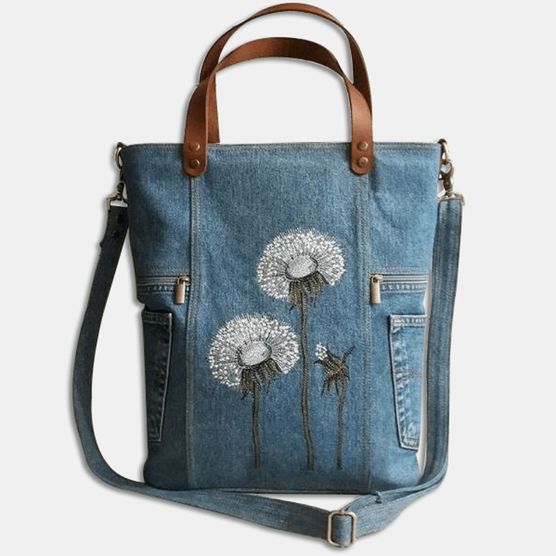 Women Flower Print Canvas Handbag Shoulder Bag Handbag - MRSLM