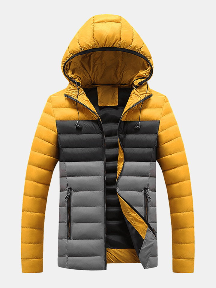 Mens Contrast Color Warm Padded Thick Casual Outdoor Zipper Puffer Jacket - MRSLM