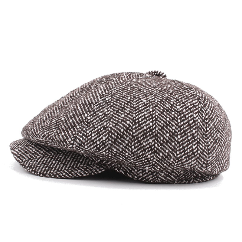 Mens Unisex Vintage Cotton Octagonal Cap Winter Stripe Gentleman Newsboy Beret Hat - MRSLM