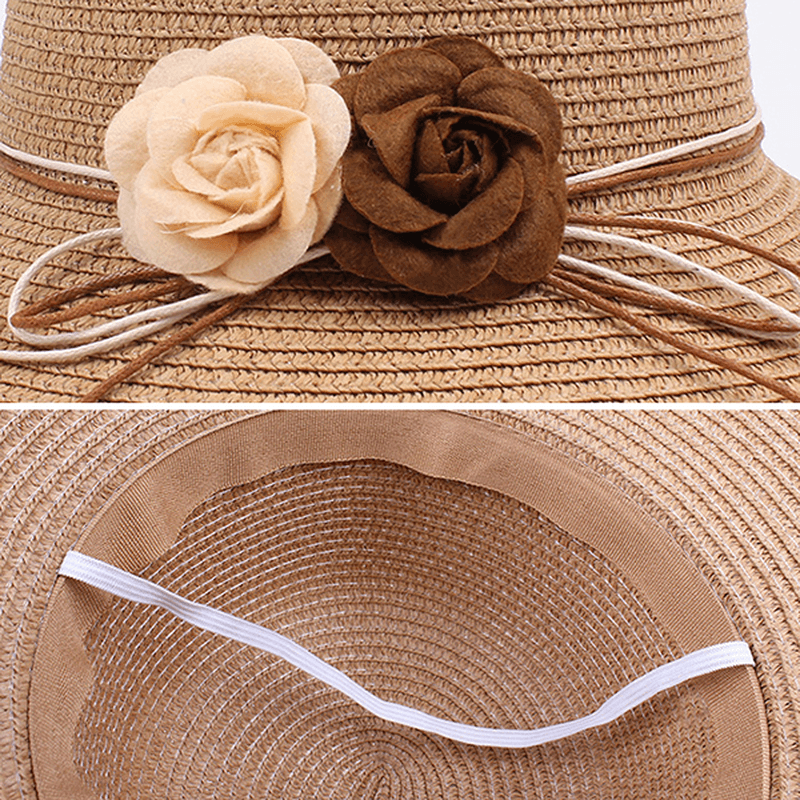 Women Folding Woven Wide Brimmed Bucket Hat Dress Visor - MRSLM