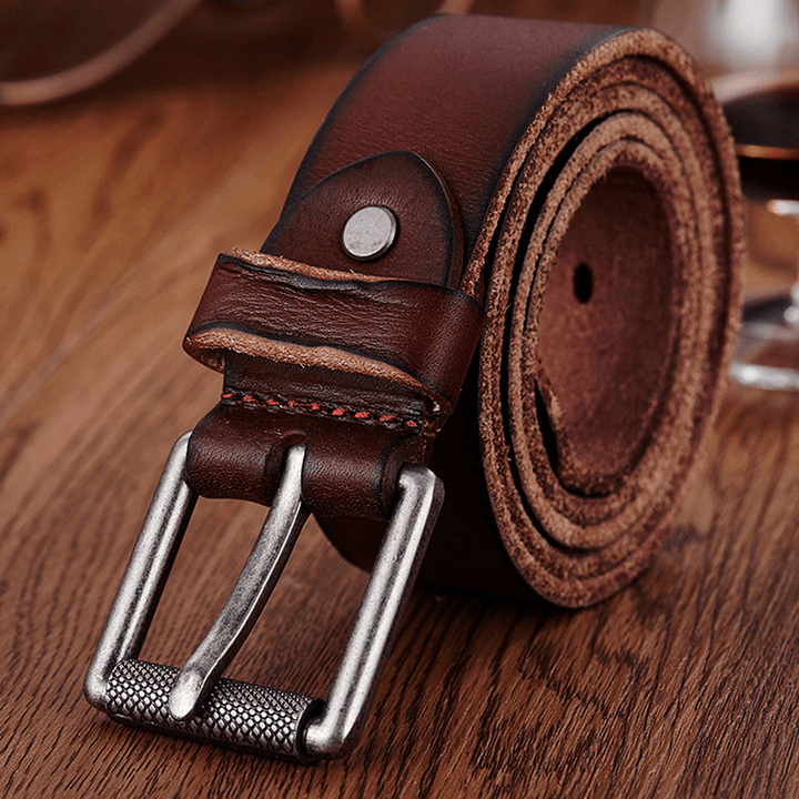 Genuine Leather Men'S Belt Casual Waistband Waist Strap Smooth Pin Retro Belt - MRSLM