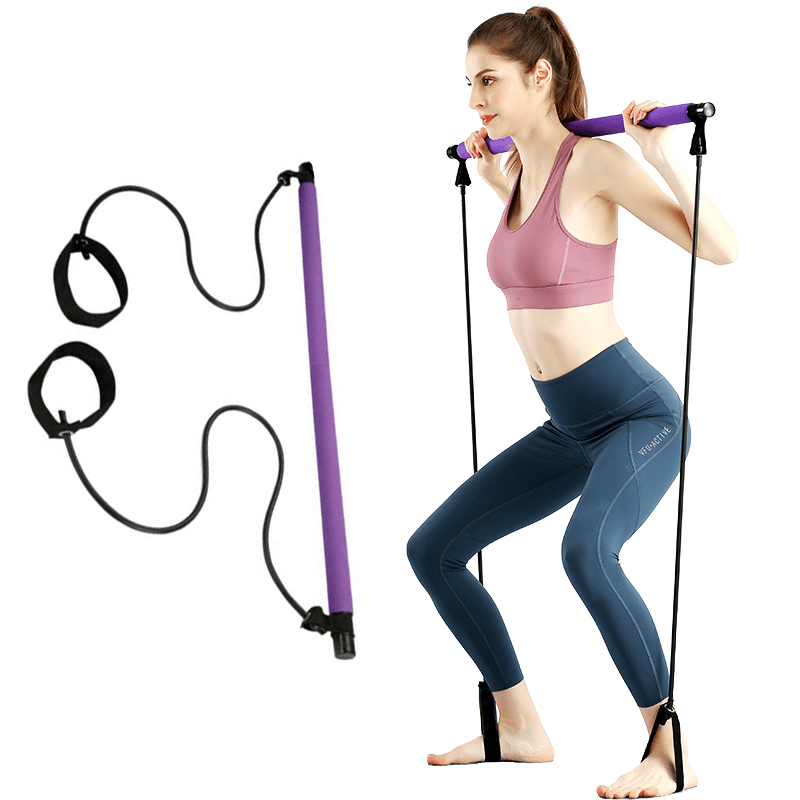 Portable Pilates Bar Kit + Resistance Band Adjustable Exercise Stick Toning Home Gym Workout Equipment - MRSLM