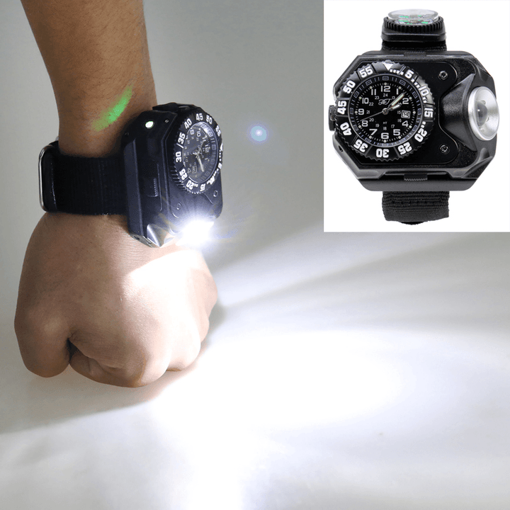 XPE Q5 LED IPX6 Waterproof Multifunction Wrist Watch Flashlight Bicycle Torch Light USB Charging - MRSLM