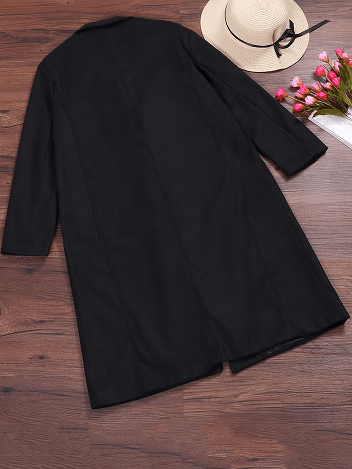 S-5XL Women Loose Turn-Down Collar Button Pocket Wool Outwear Coats - MRSLM