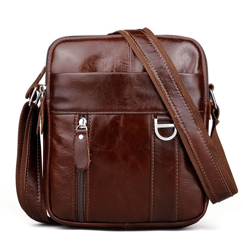 Brown Genuine Leather Shoulder Bag Messenger Crossbody Briefcase Sling Bag for Ipad Mini - MRSLM