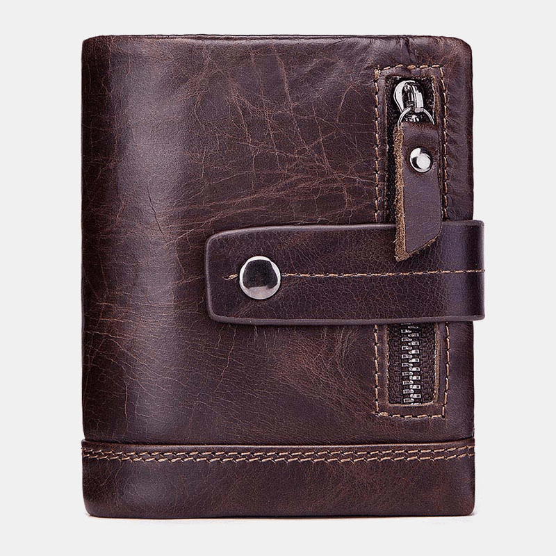 Men Genuine Leather Vintage Wallet Zipper Coin Bag Card Holder - MRSLM