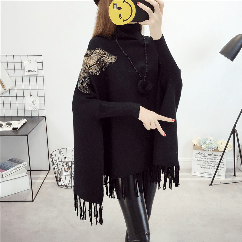 Bat Sleeve Spring Cloak Fringed Cloak Shawl - MRSLM