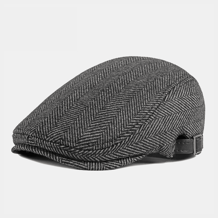 Men Autumn Winter Warm Herringbone Berets British Retro Adjustable Newsboy Hat Forward Hat - MRSLM