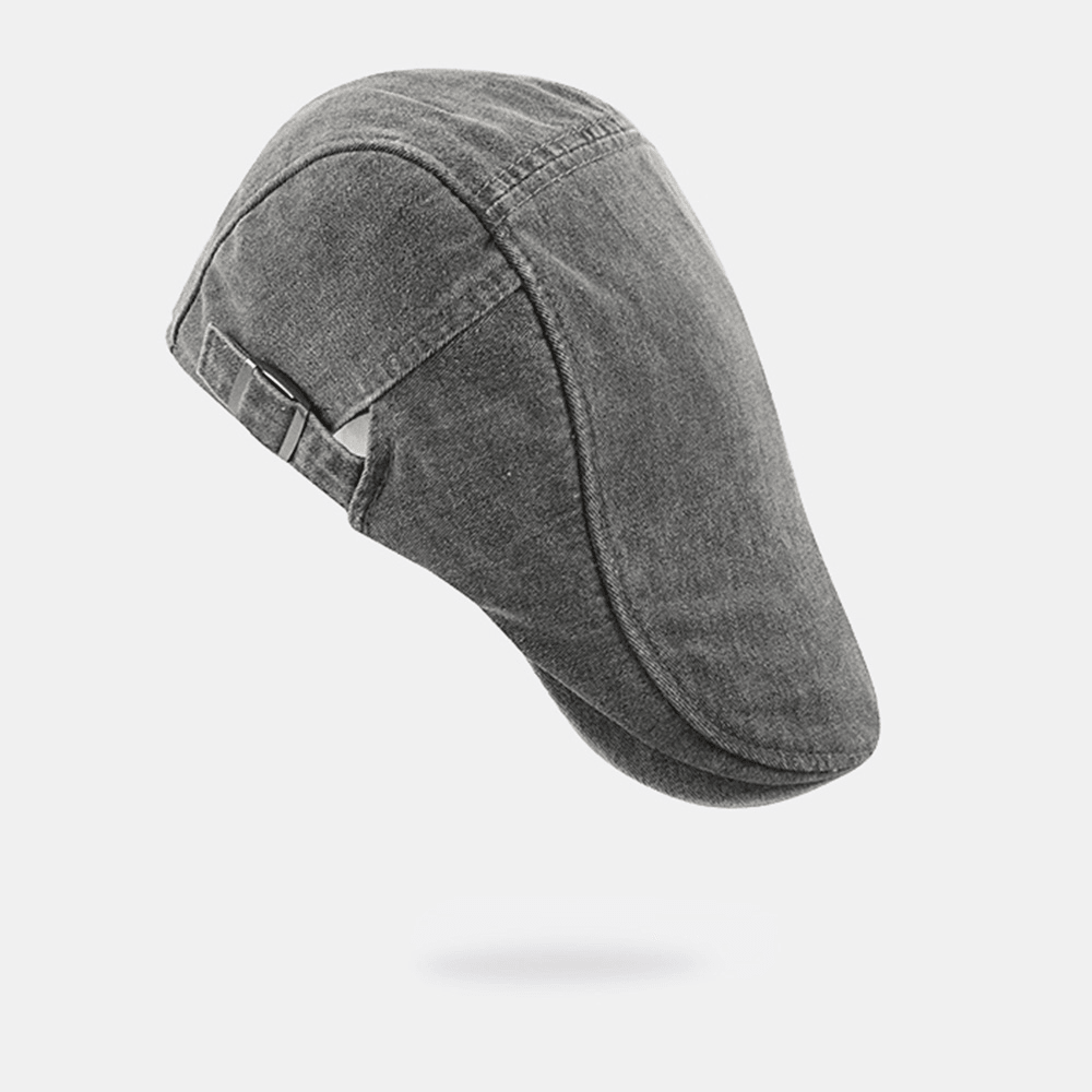 Men Simple Letter Embroidery Beret Flat Cap Retro Distressed Washed Forward Cap Newsboy Hat - MRSLM