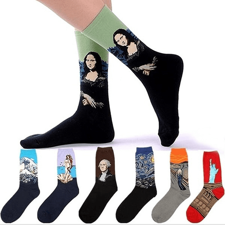 Unisex Mona Lisa Oil Painting Cotton Tube Socks - MRSLM