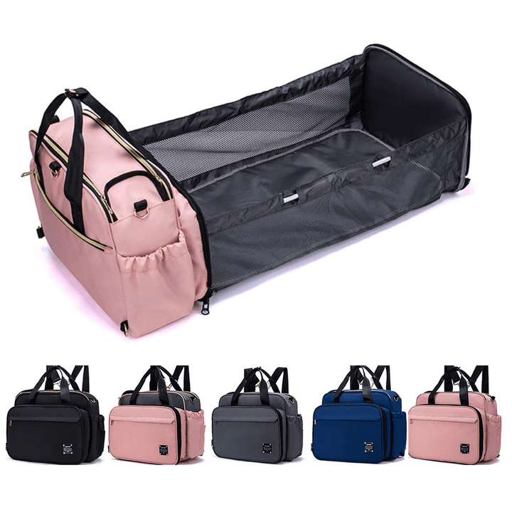 Mummy Diaper Bag Portable Multifunction Backpack Folding Baby Bed Bag with Mattress Outdoor Travel - MRSLM