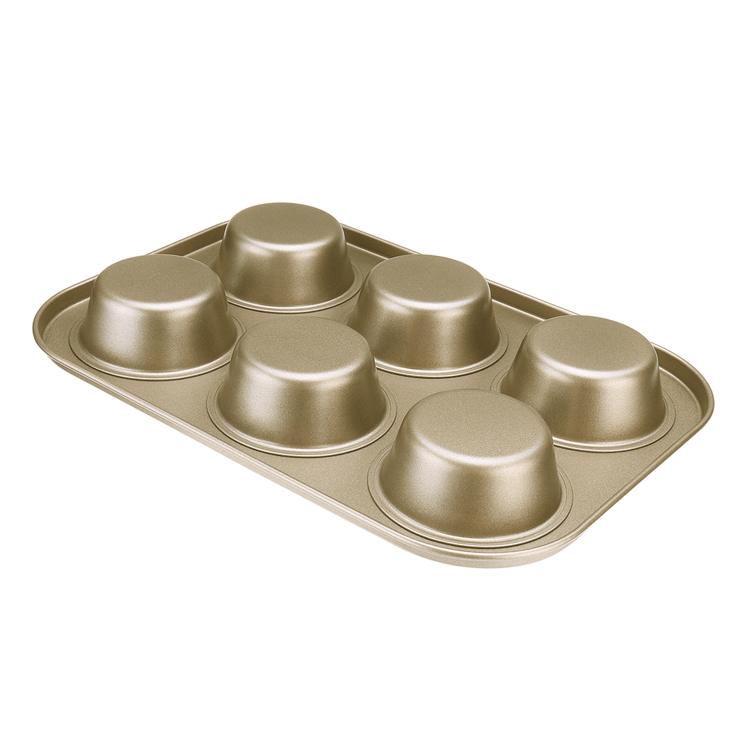 6Pc Muffin Pan Baking Cooking Tray Mould round Bake Cup Cake Gold/Black - MRSLM