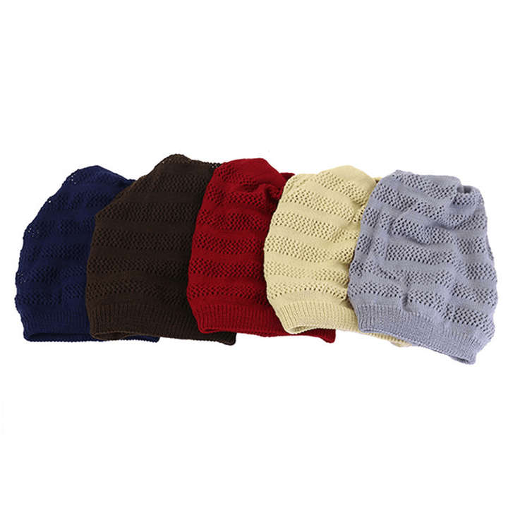 Women Solid Warm Knitted Hat Adjustable Elastic Windproof Collar Scarf - MRSLM