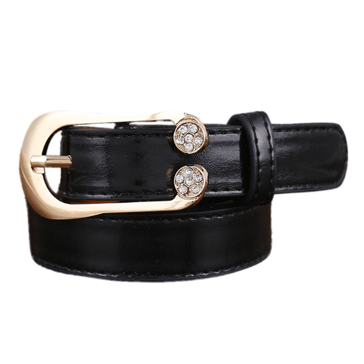 Women Ladies Second Layer Leather Belt Diamond Waist Belt Metal Pin Buckle Dress Waistband - MRSLM