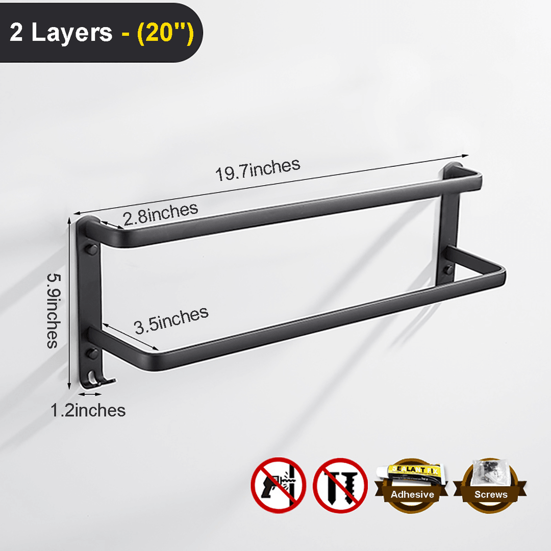 Towel Hanger Wall Mounted 30-50 CM Towel Rack Bathroom Aluminum Black Towel Bar - MRSLM