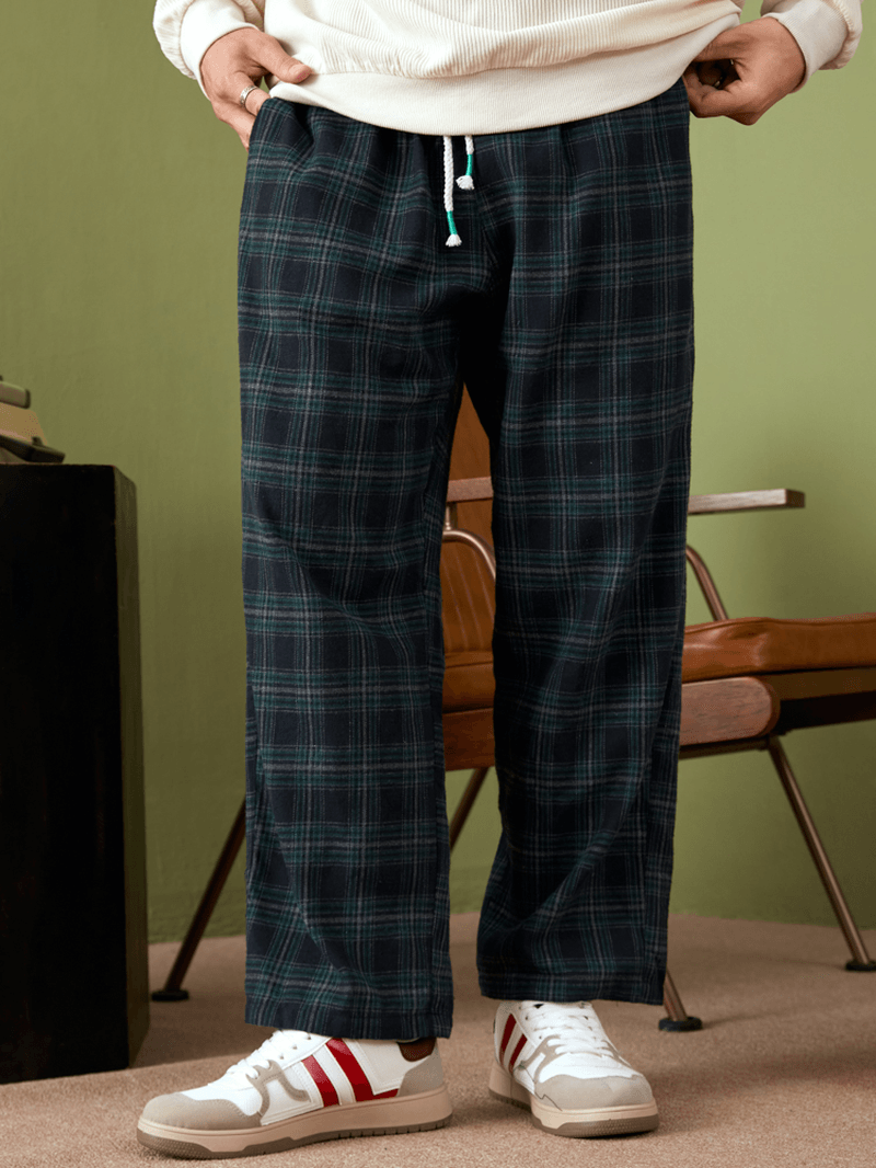 Mens Casual Retro Plaid Bottoms Ankle-Length Pants - MRSLM