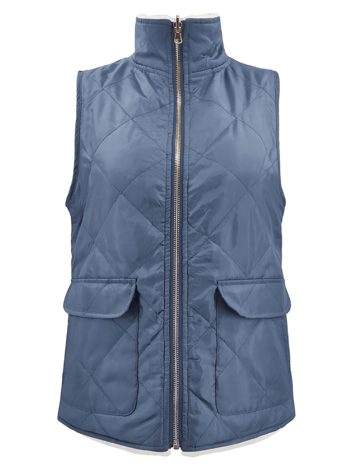 Women Solid Turn-Down Collar Thick Vest Jacket - MRSLM