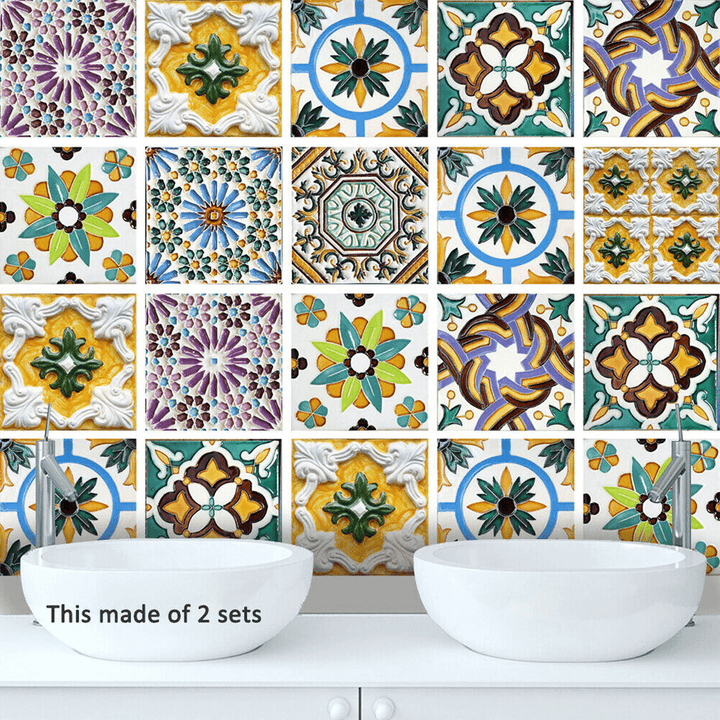 10 Pcs Morocco Tile Stickers Kitchen Bathroom Sticker Home Wall Decor Set - MRSLM