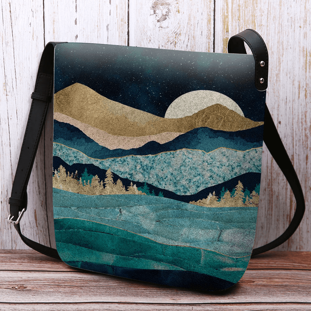 Women Felt Mountain Treetop Landscape Print Bag Crossbody Bag Shoulder Bag - MRSLM