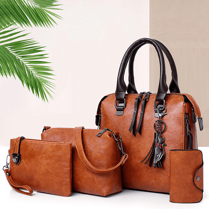 4 PCS Women Faux Leather Handbag Vintage Elegant Multi-Function Crossbody Bag - MRSLM