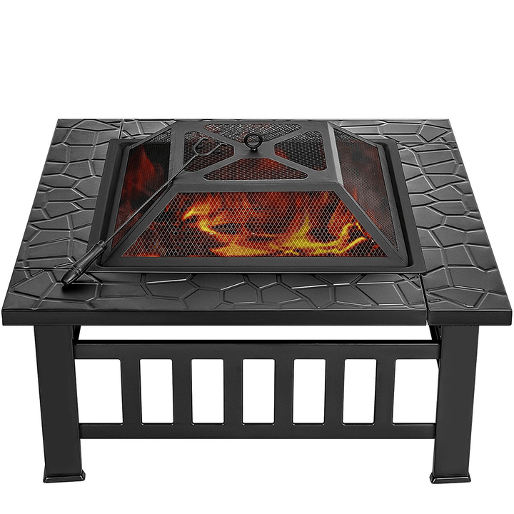 Square Fire Pit BBQ Grill Brazier Garden Warmer Heater Table Stove Outdoor Camping Patio - MRSLM