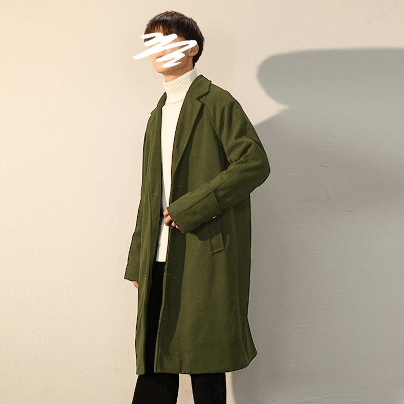 Men'S Woolen Coat in Autumn and Winter Mid Length over the Knee Trench Coat - MRSLM