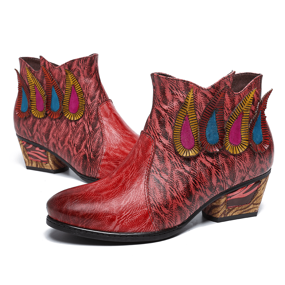 Women Retro Multicolored Drop Shaped Pattern Ankle Boots - MRSLM