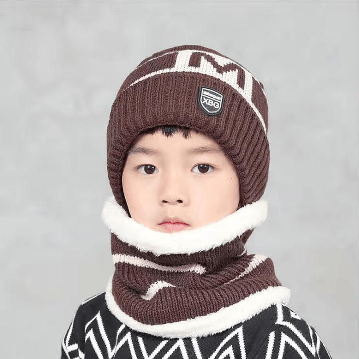 Children'S Hats for Autumn and Winter New Boys' Hats and Bibs Set Korean Letters Knitted Hedging Warm Woolen Caps - MRSLM