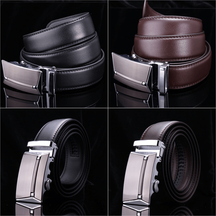 Men Second Floor Cowhide Leather Belt Automatic Buckle Black Brown Waist Strap Waistband - MRSLM