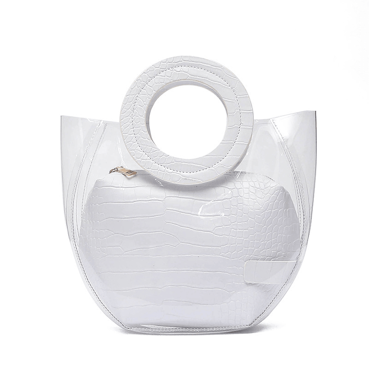 Women Crocodile Pattern Bag Clear 2 Pieces Handbag - MRSLM