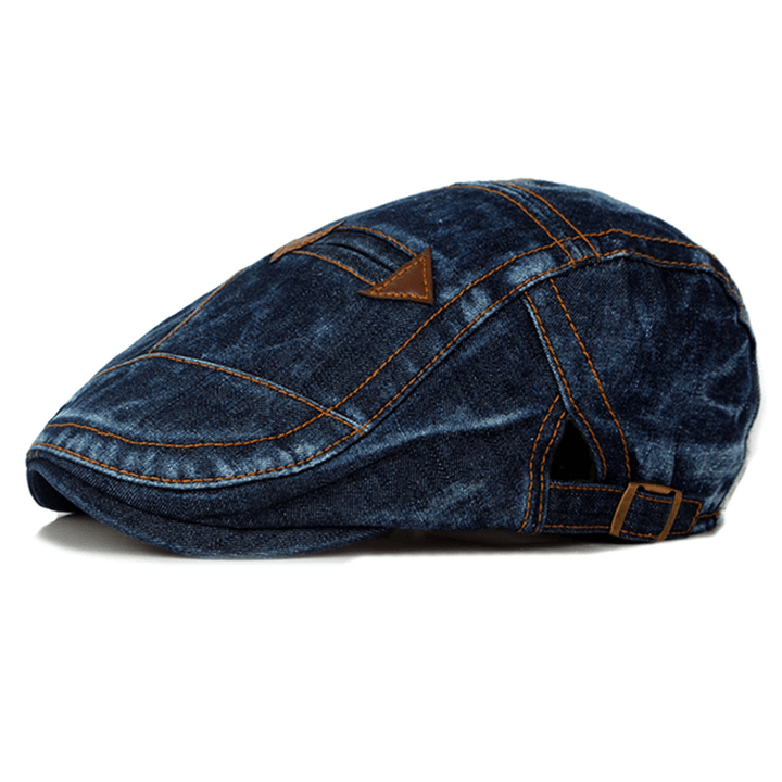 Fashion Mens Washed Denim Beret Caps Vintage Cowboy Flat Sun Cap - MRSLM