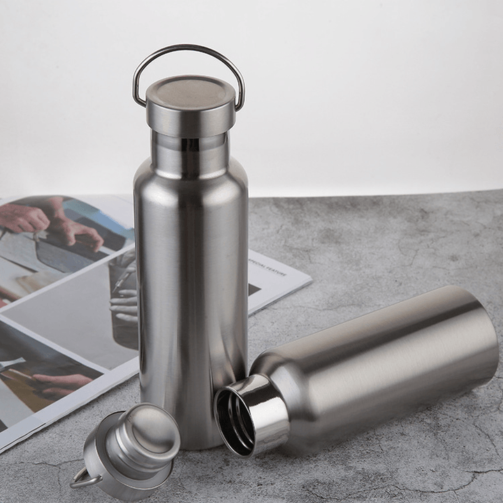 500Ml 600Ml 800Ml Water Bottle 304 Stainless Steel Wide Mouth Vacuum Cup with Outdoor Carabiner - MRSLM