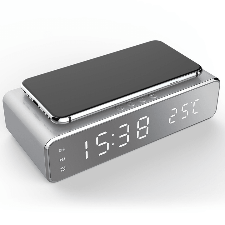 USB Digital LED Desk Alarm Clock with Thermometer Wireless Charger for Samsung Huawei - MRSLM