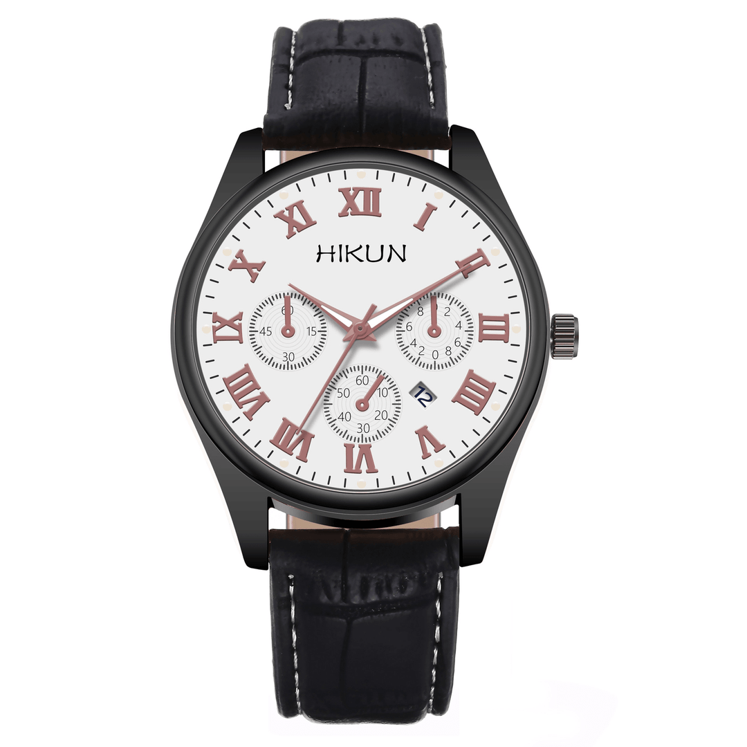 Hikun Business Casual Big Simple Dial PU Leather Strap Men Quartz Watch - MRSLM