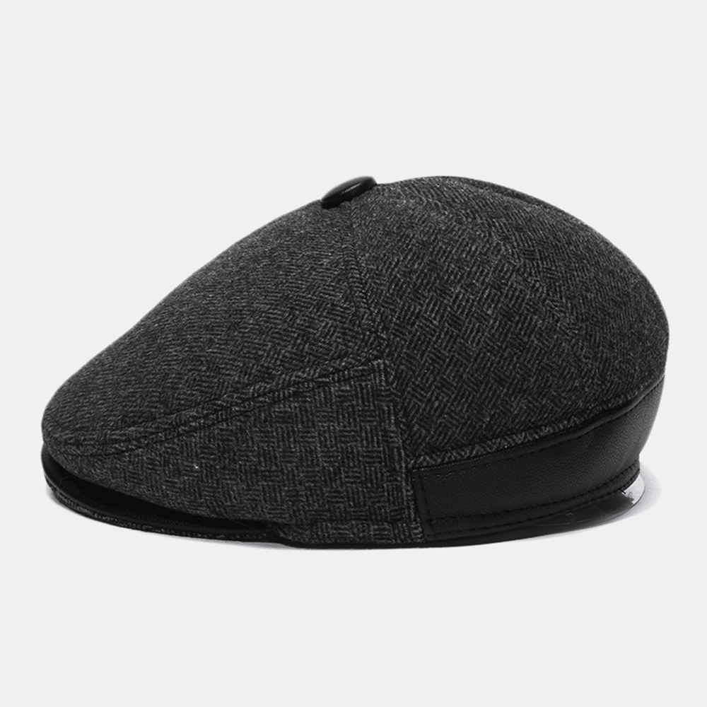 Mens Woolen Beret Caps plus Velvet Thick Ear Protection Forward Hat - MRSLM