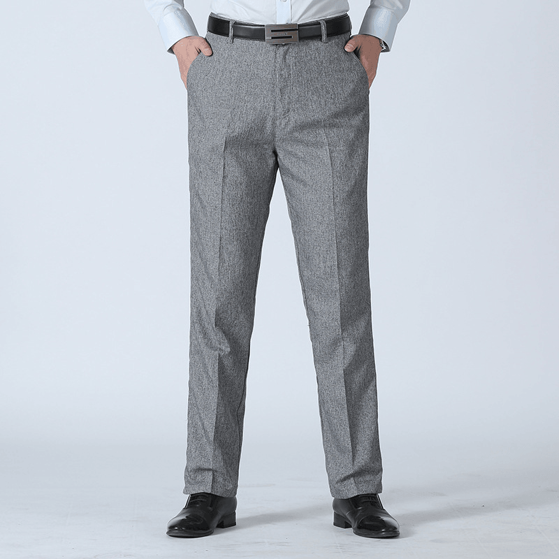 Men'S Summer Breathable Linen Casual Pants Solid Color Middle Aged Loose Straight Trousers - MRSLM