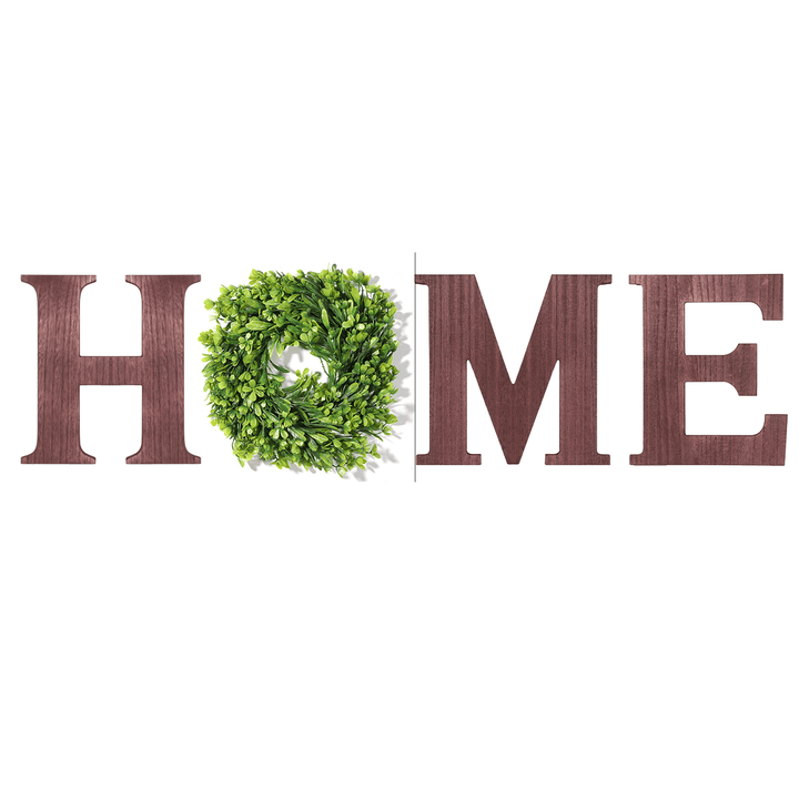 Wooden Home Letters Wall Hanging Home Sign with Artificial Eucalyptus Decoration for Living Room House - MRSLM