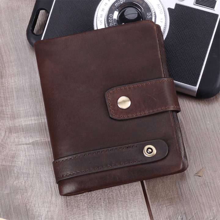 Men RFID Genuine Leather Anti-Theft Multi-Card Slots Retro Coin Wallet Foldable Card Holder Wallet - MRSLM