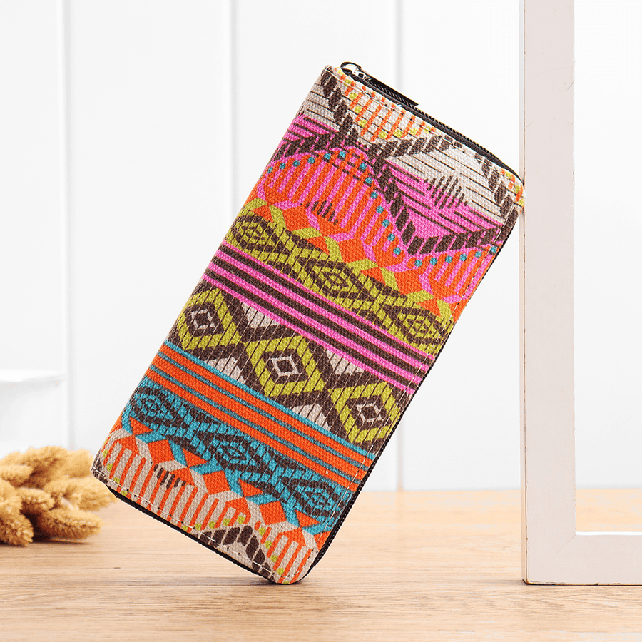 Women Canvas Bohemian Long Wallet National Phone Purse - MRSLM